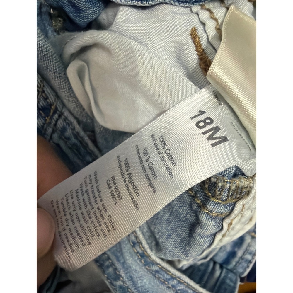 Oshkosh B'gosh Denim Overalls Light Wash Logo Patch Kids 18 Months Snap Crotch - Picture 5 of 5